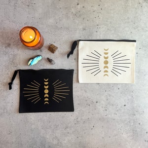 Witchy Moon Phases Zipper Pouch Bag for Tarot Cards Crystals Ritual ...