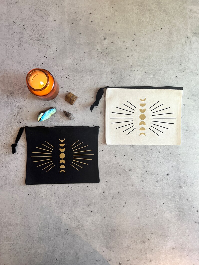Witchy Moon Phases Zipper Pouch Bag for Tarot Cards Crystals Ritual ...