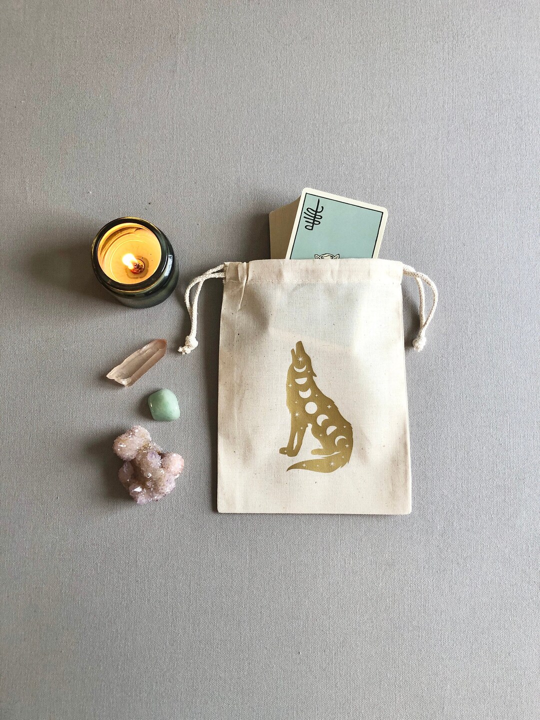 Cosmic Wolf Drawstring Pouch Bag for Tarot Cards, Crystals, Witchy ...