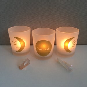 Witchy Triple Goddess Moons Votive Candle Holders for Ritual, Meditation, Altar, Sacred Space