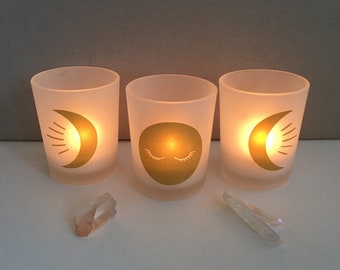 Witchy Triple Goddess Moons Votive Candle Holders for Ritual, Meditation, Altar, Sacred Space