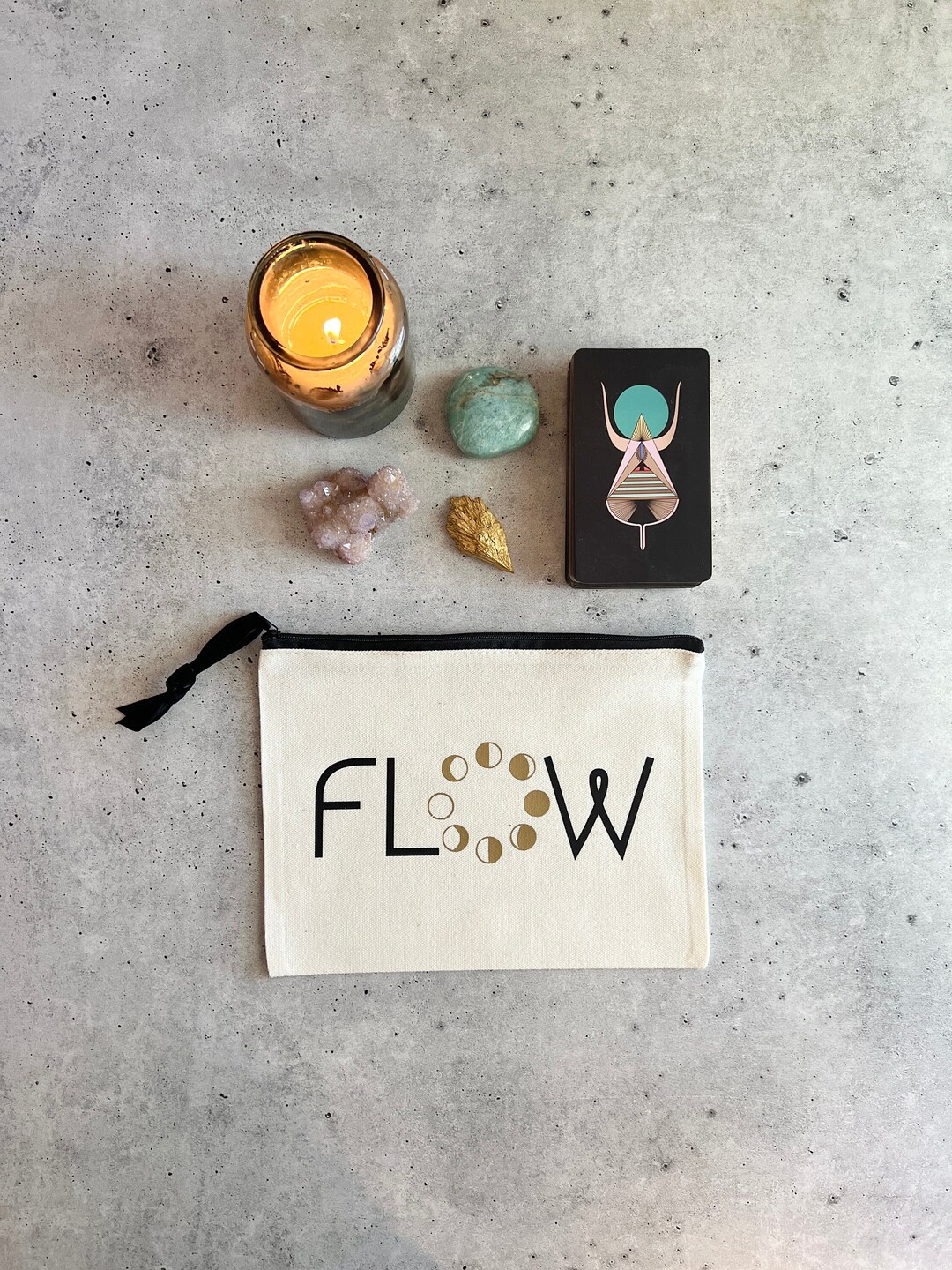 FLOW Moon Phases Zipper Pouch Bag for Crystals Tarot Cards Crystals ...