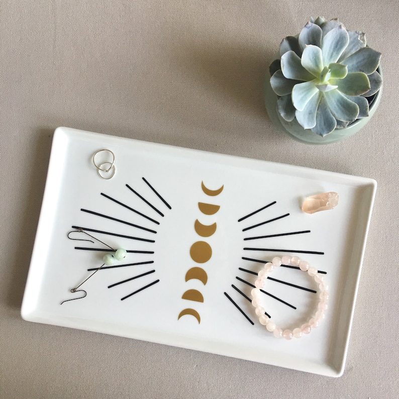 Witchy Moon Phases Decorative Tray for Crystals Jewelry Tarot Cards Meditation Sacred Space