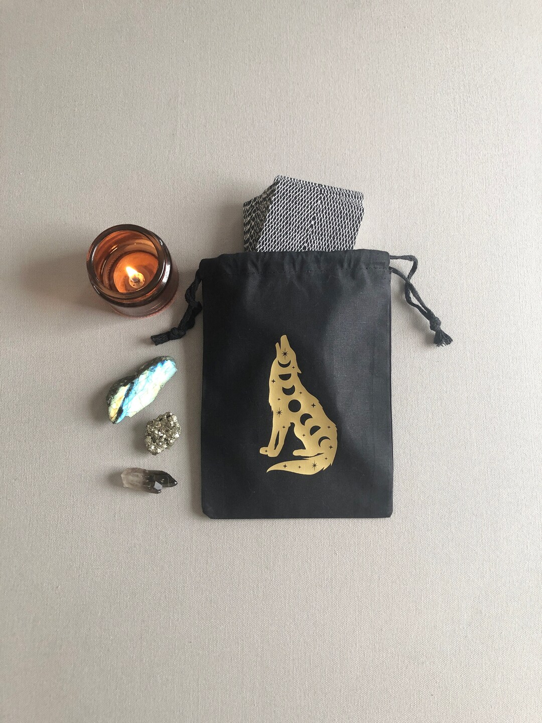 Cosmic Wolf Drawstring Pouch Bag for Tarot Cards, Crystals, Witchy ...