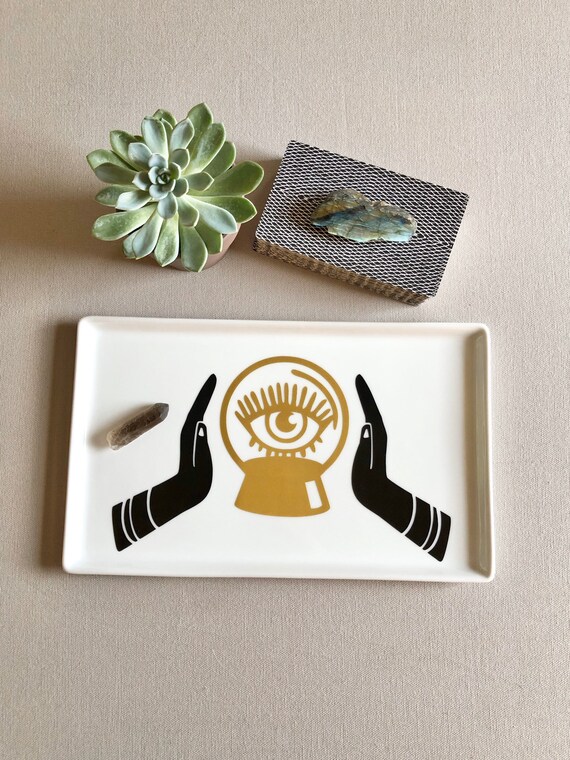 Witchy Moon Phases Decorative Tray for Crystals Jewelry Tarot Cards Meditation Sacred Space