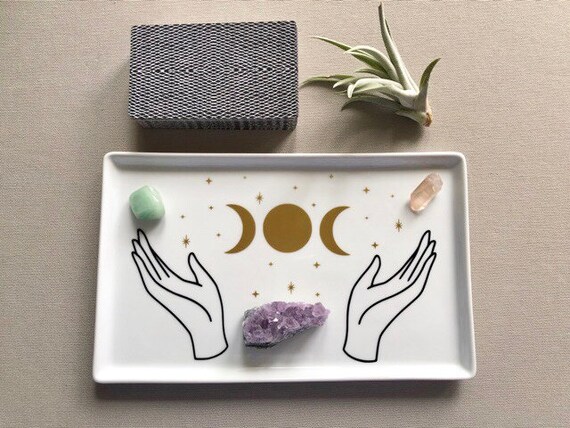 Witchy Moon Phases Decorative Tray for Crystals Jewelry Tarot Cards Meditation Sacred Space