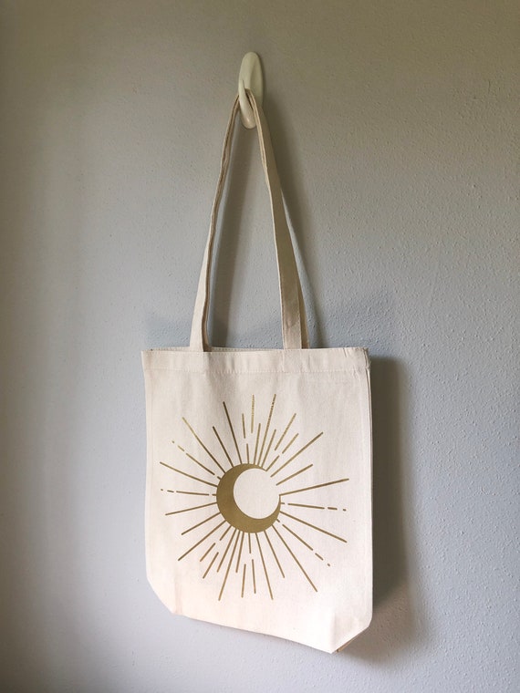 Crescent Moon Burst Witchy Canvas Tote Bag - White - Etsy