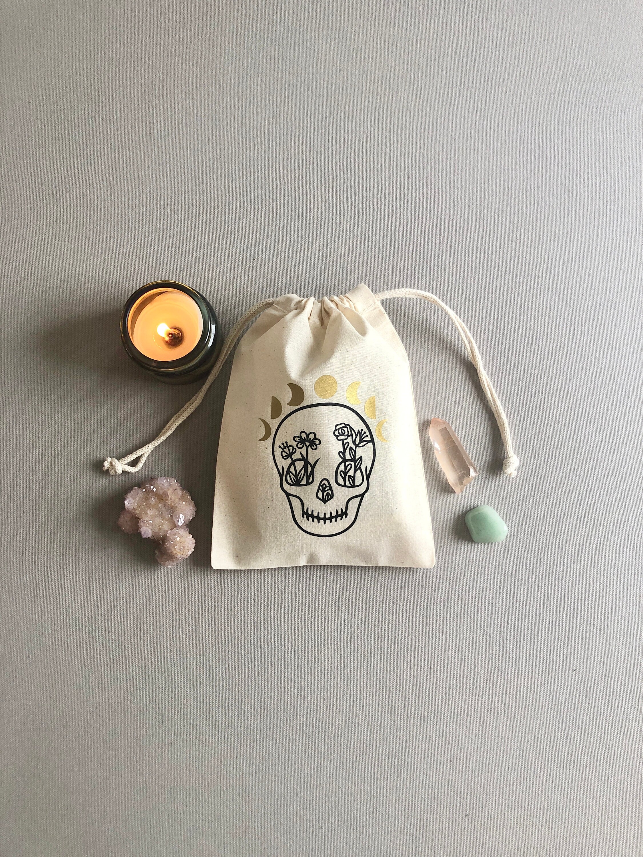 Skull Garden Drawstring Pouch Bag for Tarot Cards, Crystals, Witchy ...