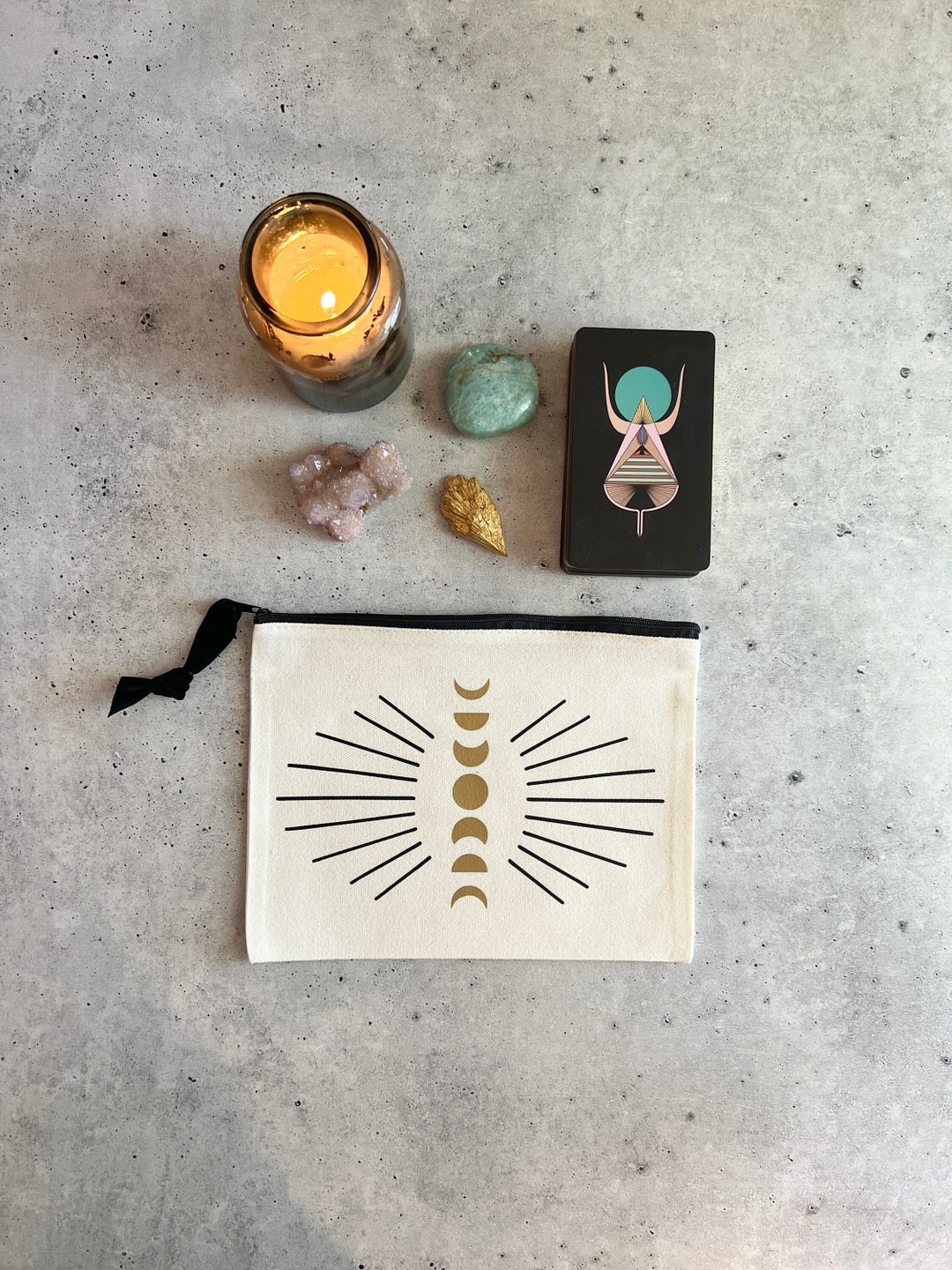 Witchy Moon Phases Zipper Pouch Bag for Tarot Cards Crystals Ritual ...