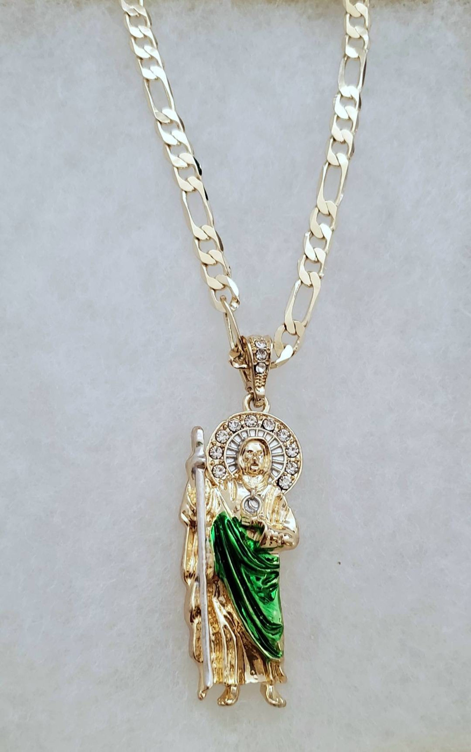 San Judas Verde Con Cadena Etsy