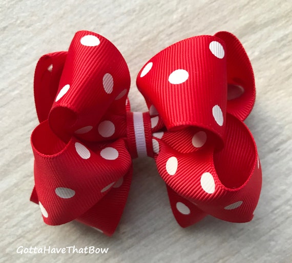 Double Twisted Boutique Bow Red And White Polka Dot Hair Bow Etsy