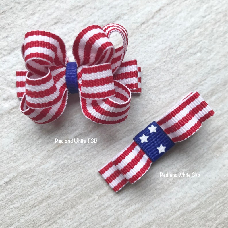 Blue Bow; Girls Fourth; Stripe; 4th; Toddler; Baby; Infant; Fine Hair; Small Dog; Yorkie; Pet Mini Twisted Bows; Fourth of July; Red White
