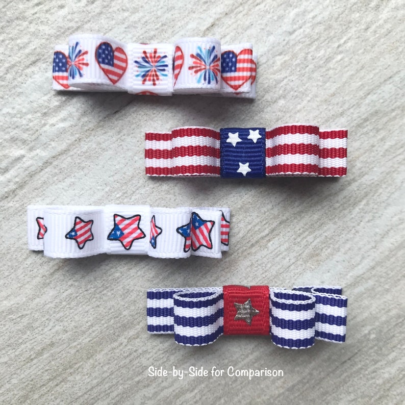 Blue Bow; Girls Fourth; Stripe; 4th; Toddler; Baby; Infant; Fine Hair; Small Dog; Yorkie; Pet Mini Twisted Bows; Fourth of July; Red White