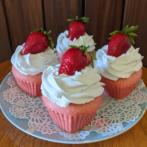 Fake cupcakes/Faux cupcakes/Fake food/Artificial food/Fake cake/Faux cake/Photo props/Prop cakes/Strawberry cupcakes/Pink cupcakes/Hearts image 1