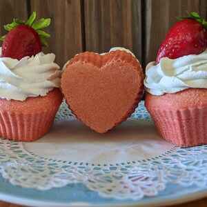 Fake cupcakes/Faux cupcakes/Fake food/Artificial food/Fake cake/Faux cake/Photo props/Prop cakes/Strawberry cupcakes/Pink cupcakes/Hearts image 2