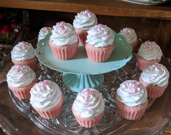 Faux cupcakes/fake cupcakes/naked cupcakes/fake food/food props/tea party/shabby chic/kitchen decor/photo props/mini cupcakes/pink cupcakes