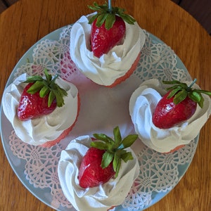 Fake cupcakes/Faux cupcakes/Fake food/Artificial food/Fake cake/Faux cake/Photo props/Prop cakes/Strawberry cupcakes/Pink cupcakes/Hearts image 4