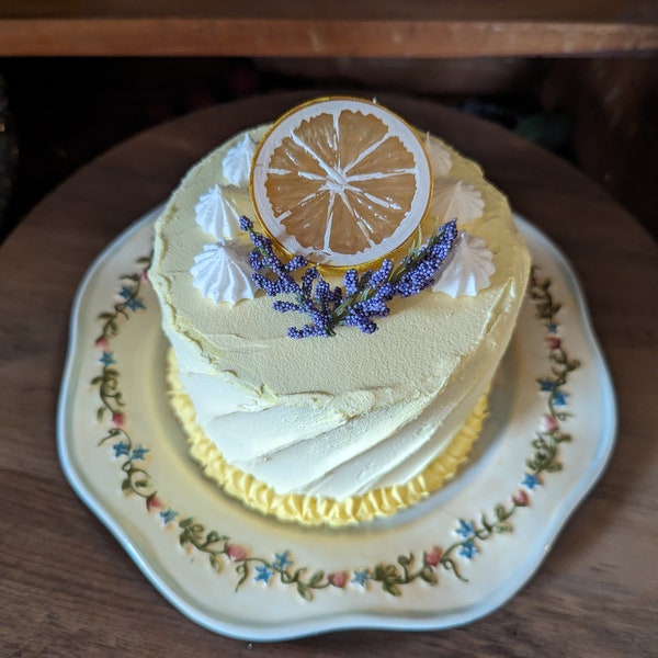 Fake cake/faux cake/artificial cake/artificial food/fake food/lemon cake/lavender cake/lemon lavender/yellow cake/mini cake/photo props