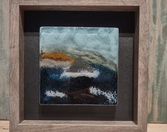 sea art/fused glass art/glass wall art/ocean art/glass wall art/beach art/glass landscapes/framed glass art/handmade glass art/home decor