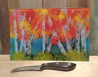 Birch Tree Art Glass Cutting Board: Decorative Cheese Board