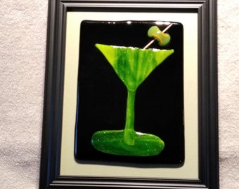 Cocktail art/glass wall art/fused glass art/bar art/restaurant art/martini art/drink art/cocktail wall art/fused glass martini/dirty martini