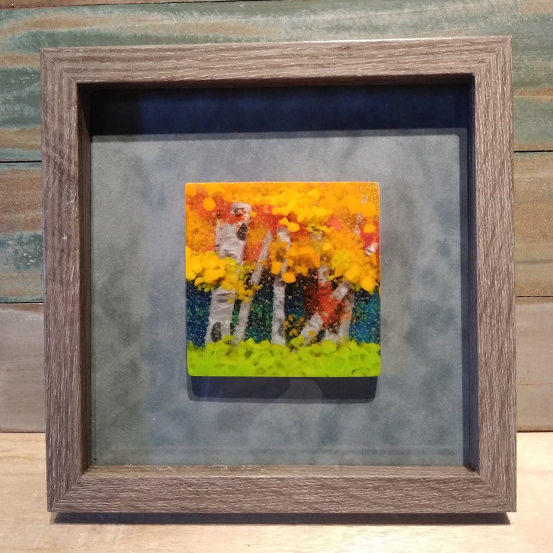 fused glass wall artgreen glassbirch tree artfused glass artframed glass artglass landscapestree artglass home decorglass panel