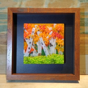 fused glass wall artgreen glassbirch tree artfused glass artframed glass artglass landscapestree artglass home decorglass panel