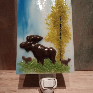 Moose night light/glass night light/fused glass night light/plug in glass light/glass moose/fall nightlight/home decor/nightlight gift