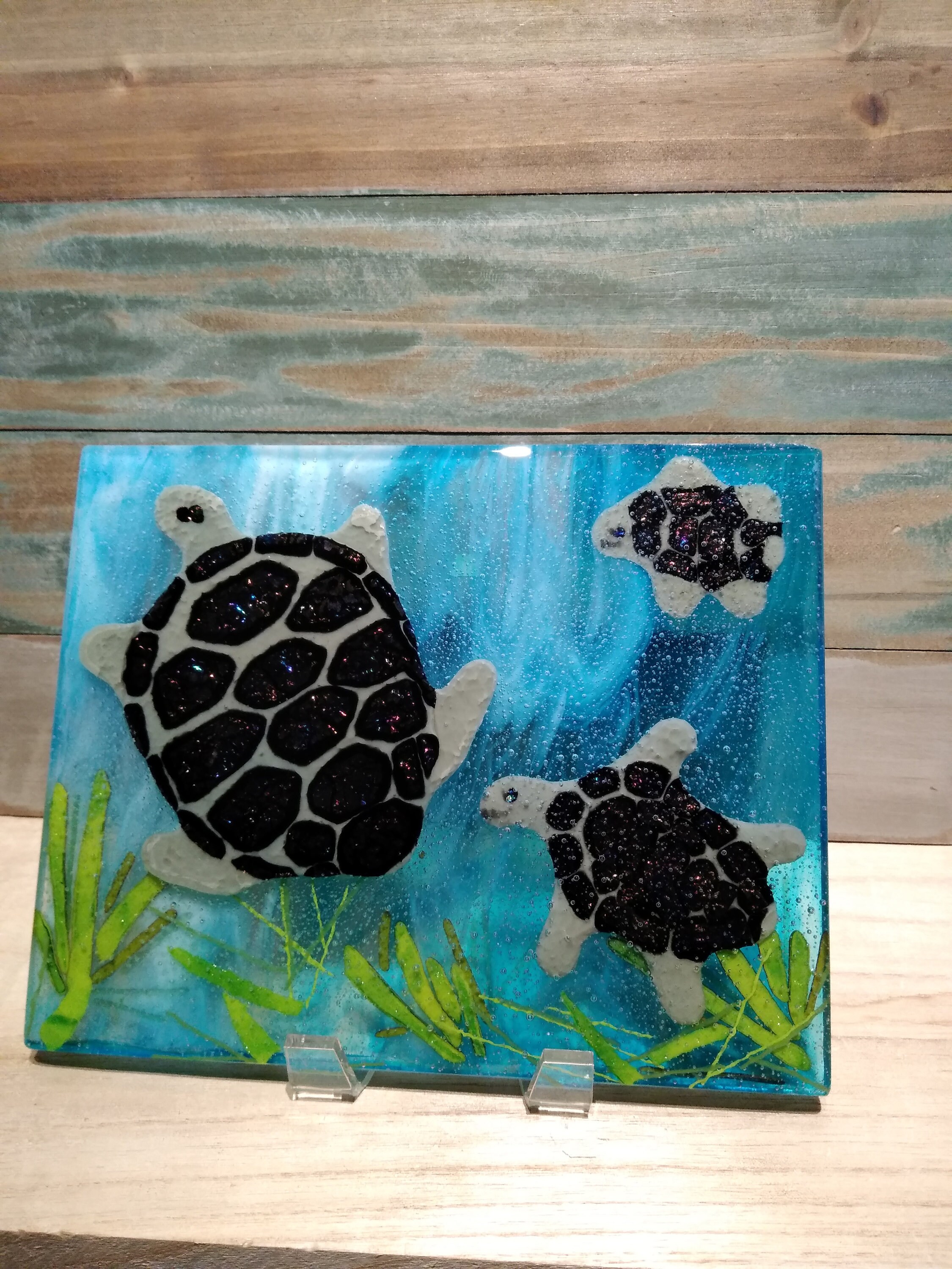 Glass sea turtles/fused glass art/tabletop glass art/glass Etsy