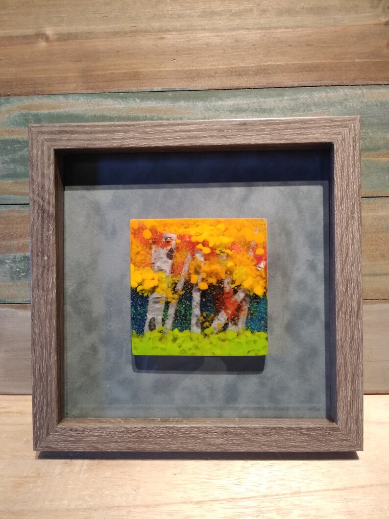 fused glass wall artgreen glassbirch tree artfused glass artframed glass artglass landscapestree artglass home decorglass panel