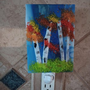 birch tree night light/glass night light/fused glass light/plug in glass light/aspen tree light/fall nightlight/home decor/nightlight gift