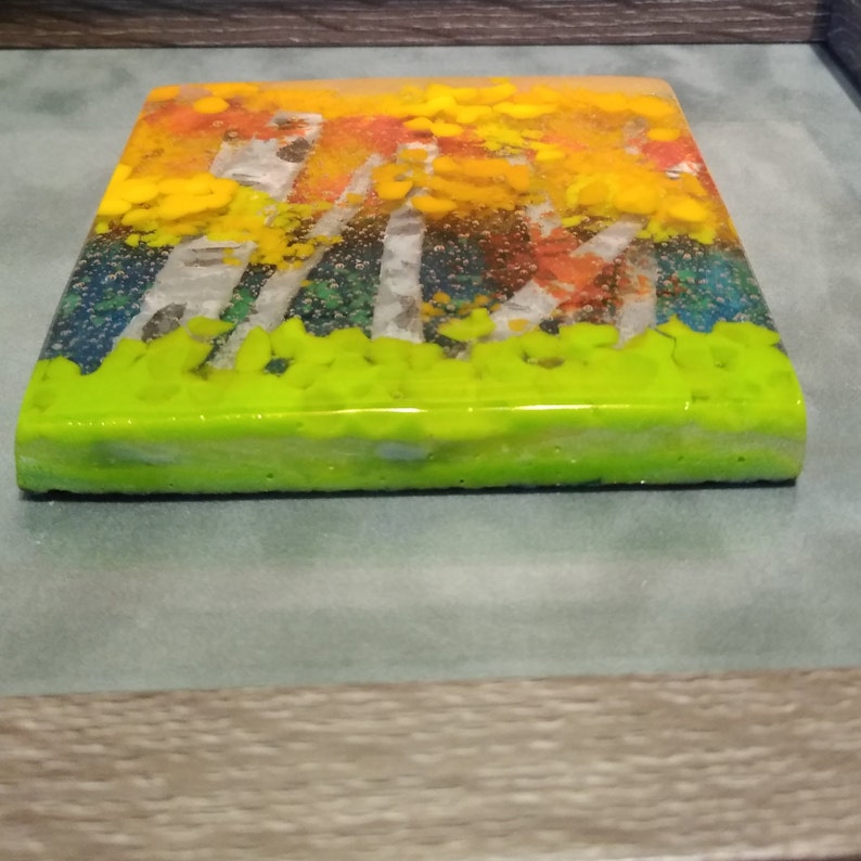 fused glass wall artgreen glassbirch tree artfused glass artframed glass artglass landscapestree artglass home decorglass panel