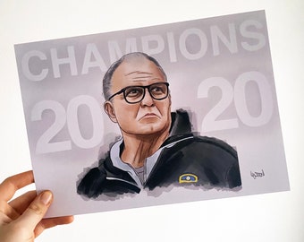 Leeds United Bielsa Champions Illustration Print