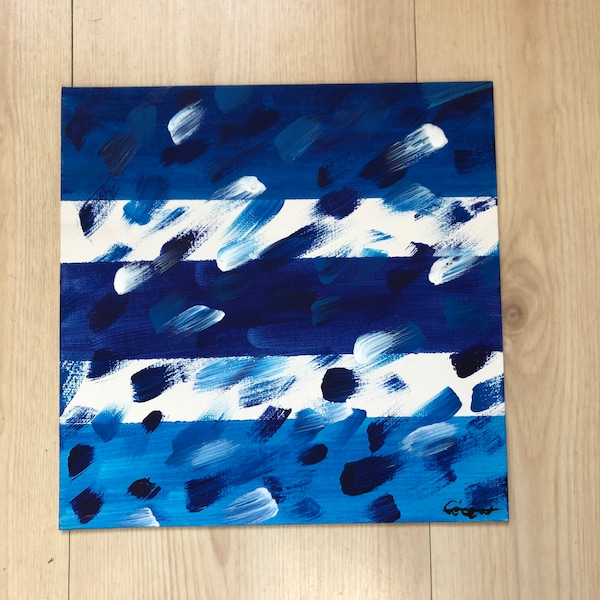 Peinture acrylique abstraite bleue et blanche