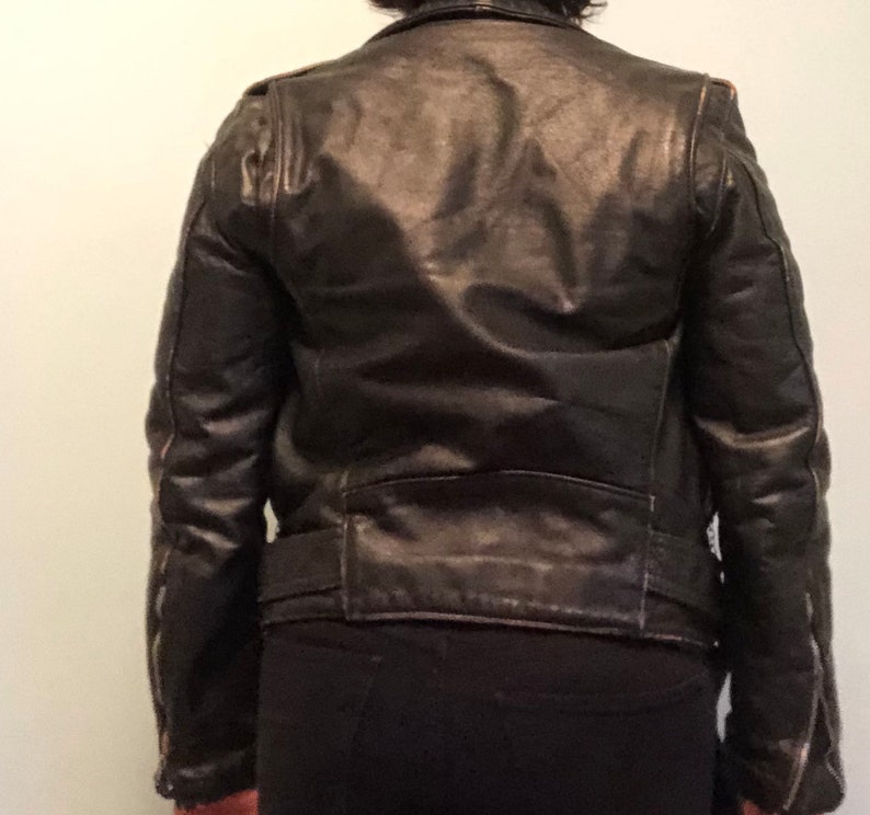Vintage 1950/'s Black Leather Motorcycle Jacket Size X-Small Size 0