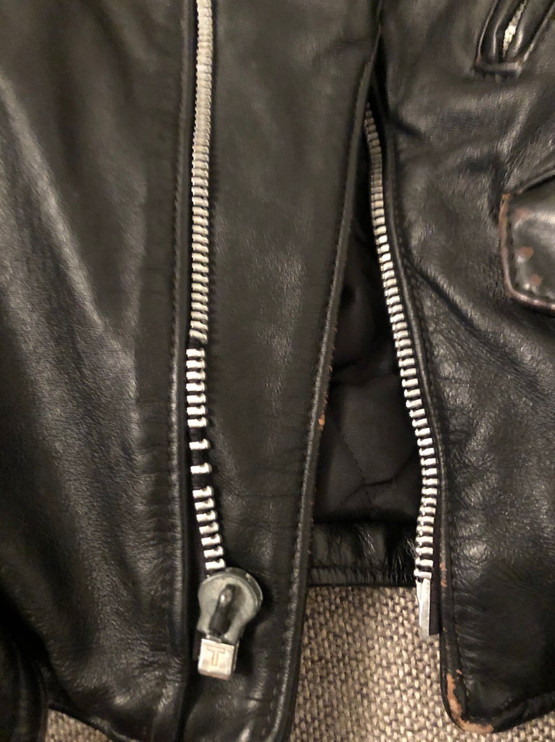 Vintage 1950/'s Black Leather Motorcycle Jacket Size X-Small Size 0