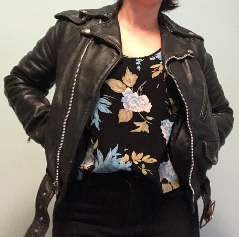 Vintage 1950/'s Black Leather Motorcycle Jacket Size X-Small Size 0