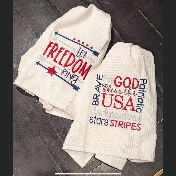 4th of July Embroidered Kitchen Towel Dish Towel Tea Towel Independence Day Independence Day