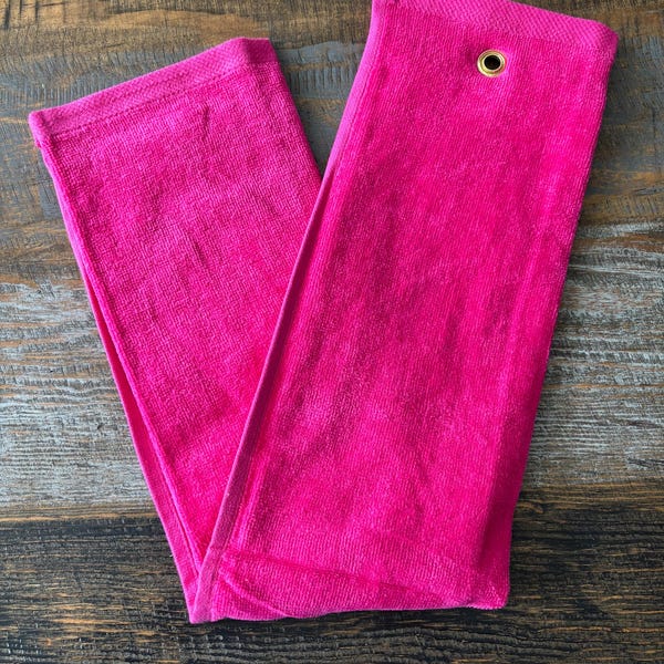 Blank Hot Pink Trifold Golf Towel with Brass Grommet