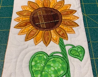 Embroidered/applique Sunflower Mug Rug - Etsy Embroidered/applique Sunflower Mug Rug - Etsy