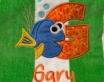 Embroidered/Appliqué Alpha Dory Like Fish Beach Cabana Towels Personalized