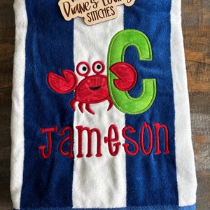 Embroidered/Appliqué Alpha Crab Beach Cabana Towels Personalized