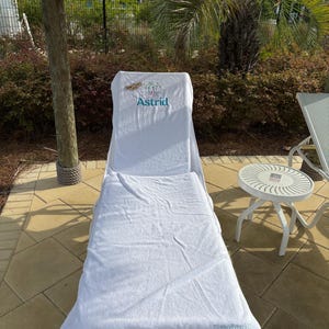 Embroidered Personalized White Beach Chair Terry Cotton Cover Beach Towels Monogrammed, Wedding Party Gifts, Beach Trips