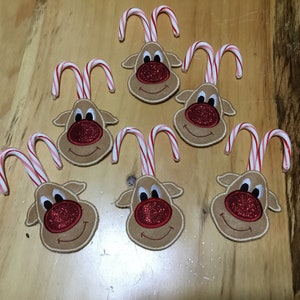 Embroidered Reindeer Boy and Girl Candy Cane holders