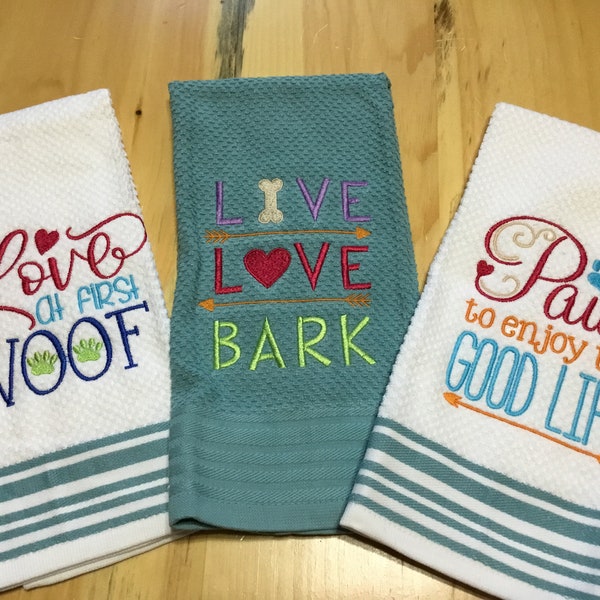 Embroidered Dog Sayings Kitchen Towels