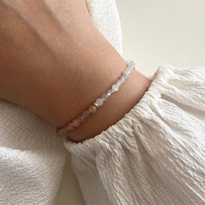 Moonstone and Sunstone Gemstone Stretch Bracelet