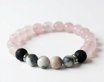 Pink Zebra Jasper and Rose Quartz Stretch Bracelet