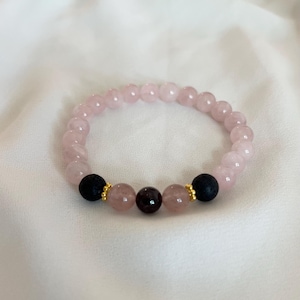 8mm Garnet, Rose Quartz and Strawberry Quartz Gemstone Stretch Bracelet