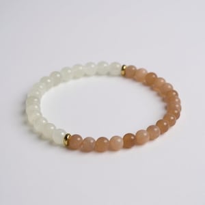 Solid Gold, Moonstone and Sunstone Stretch Bracelet