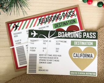 Christmas Plane Ticket Scratch Off Card, Boarding Pass, Custom, Surprise, Holiday, Christmas Gift, Present, Stocking Stuffer by SIVID